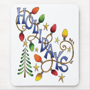 Mousepad Natal Fofo, Luzes e Estrelas com Texto de Feriado
