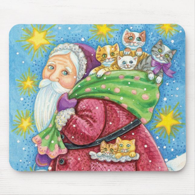 Mousepad Natal fofo, Papai Noel com Gatinhos e Gatos! (Frente)