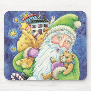 Mousepad Natal Fofo, Papai Noel na Chaminé com Brinquedos