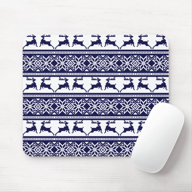Mousepad Natal, Folha Escandinava Azul e Branco (Com mouse)