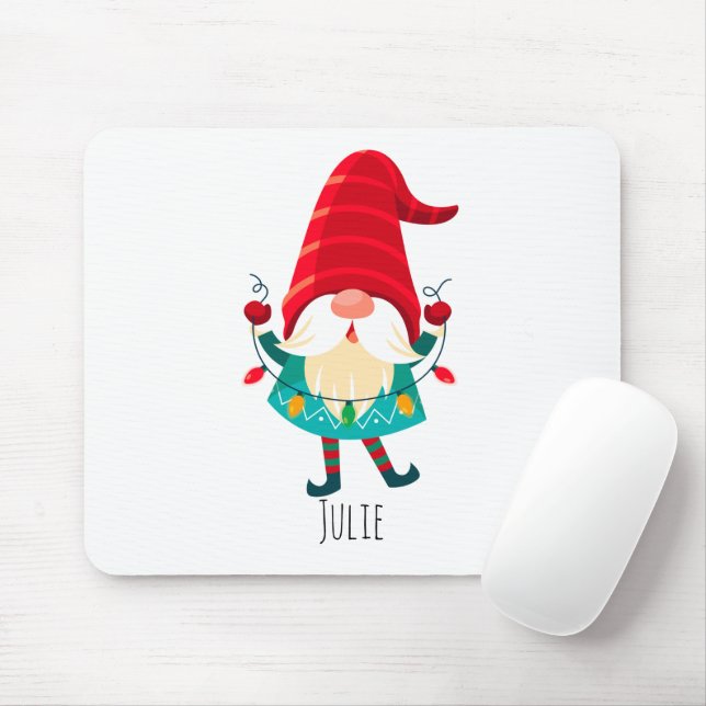 Mousepad Natal Gnomo segurando luzes de Natal (Com mouse)