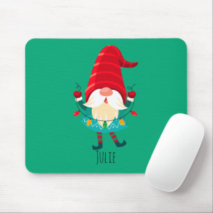 Mousepad Natal Gnomo segurando luzes de Natal