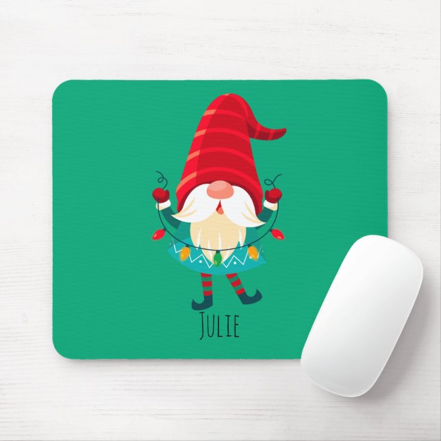 Mousepad Natal Gnomo segurando luzes de Natal (Com mouse)