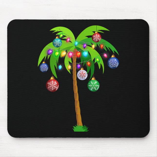 Mousepad Natal Lights Palm Tree Fun Hawaii Beach Tropic (Frente)