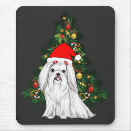 Mousepad Natal Maltês, Xmas Maltês Cachorro com chapéu de P