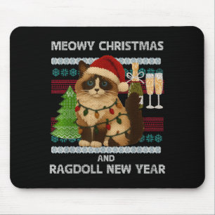 Mousepad Natal Meowy Engraçado Gato Ragdoll Chapéu do Papai