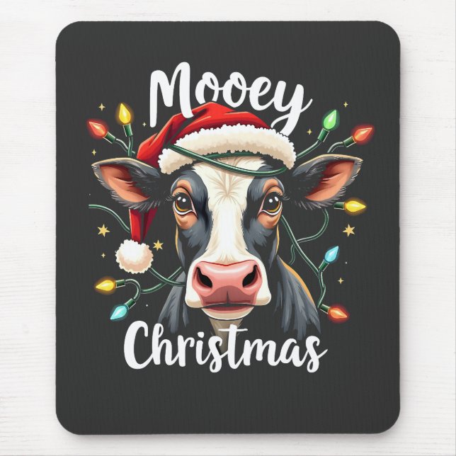 Mousepad Natal Mooey Engraçado Xmas Vaca Amantes de Gado  (Frente)