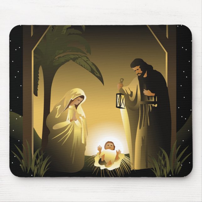 Mousepad Natal Natal Maria, José e Jesus Bebê (Frente)