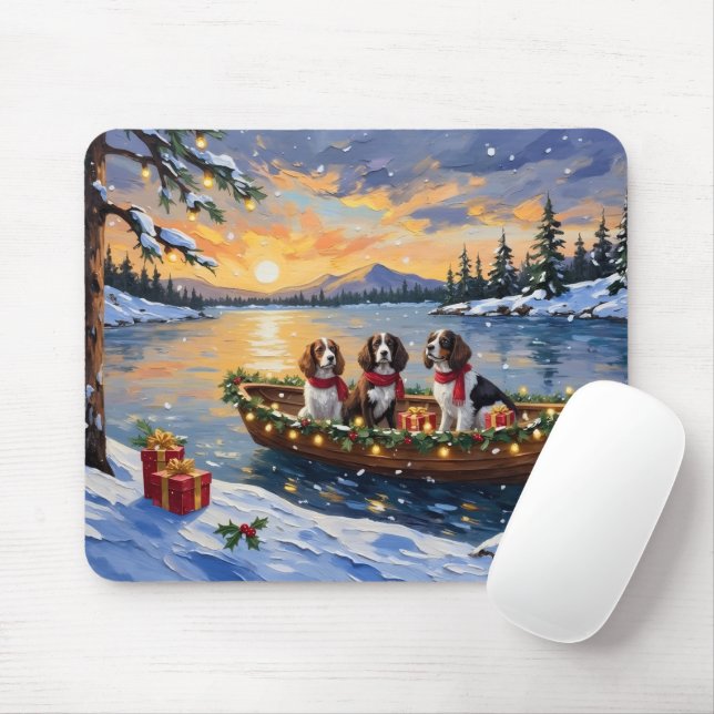 Mousepad Natal no barco com Brittany Spaniel (Com mouse)