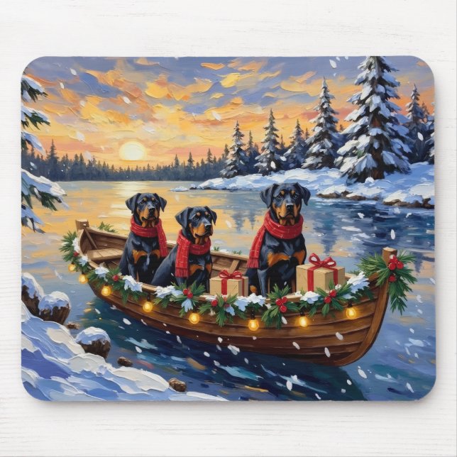 Mousepad Natal no Barco com Rottweiler (Frente)