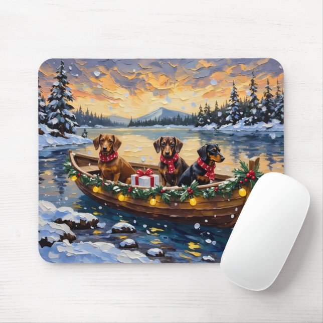 Mousepad Natal no Barco do Dachshund (Com mouse)