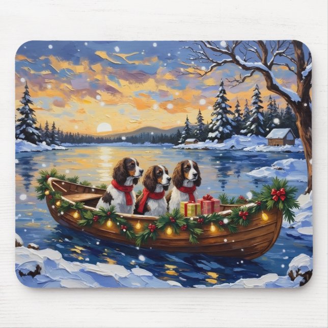 Mousepad Natal no barco do Springer Spaniel (Frente)