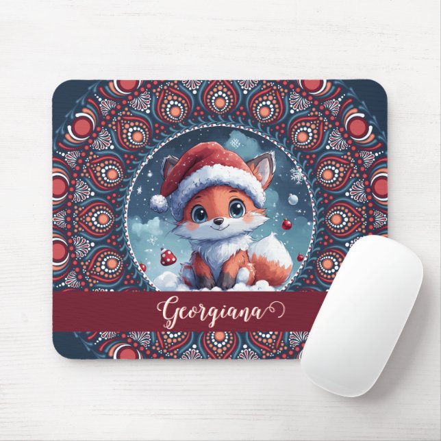 Mousepad Natal Personalizado Kawaii Fox Dot Mandala (Com mouse)