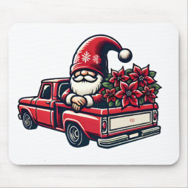 Mousepad Natal Poinsettia Gnomo no Caminhão Vermelho