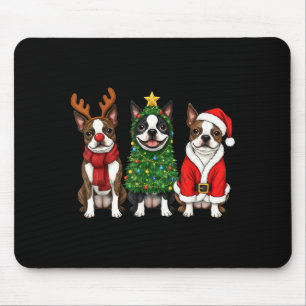Mousepad Natal Retrô Boston Terrier Papai Noel Rena Dog
