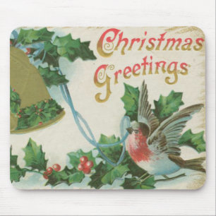 Mousepad Natal vintage Bels e pássaro
