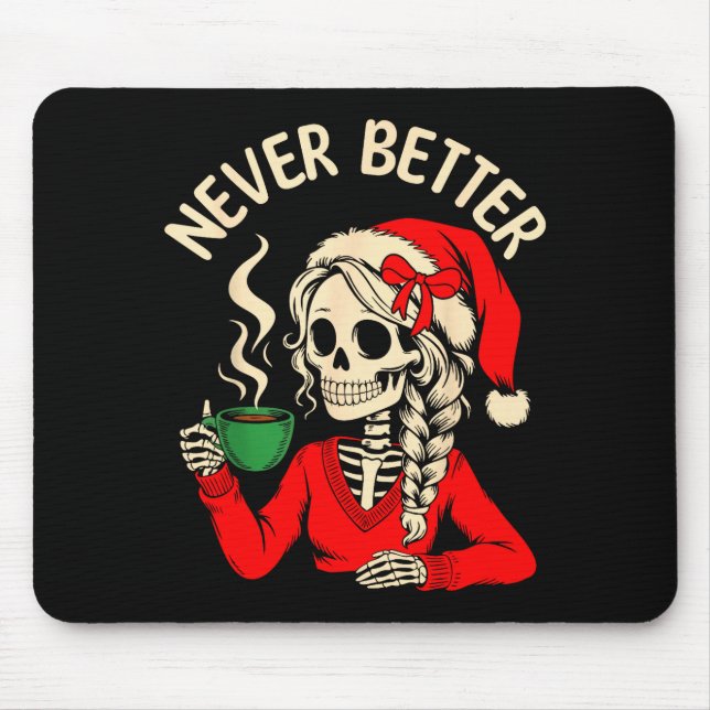 Mousepad Natalina Esqueleto Bebendo Café Natal Divertido Sk (Frente)