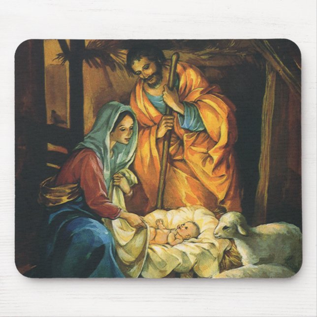 Mousepad Natividade dos natais vintages, Jesus dos Bebês em (Frente)