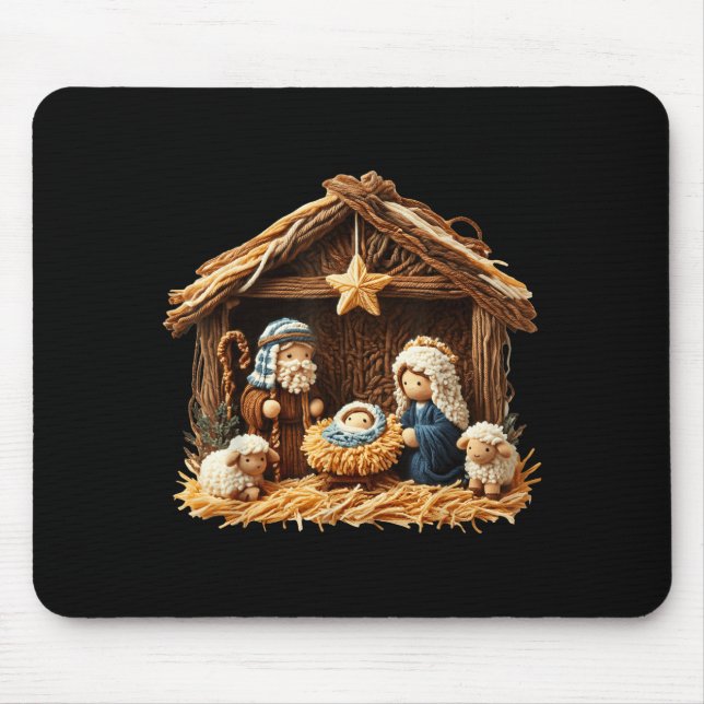 Mousepad Nativity Scene Faux Yarn Crochet Jesus Christmas R (Frente)