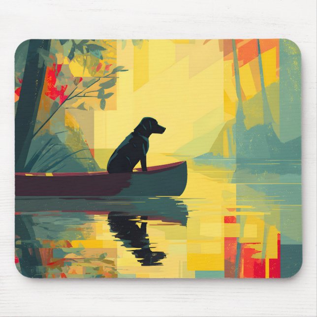 Mousepad Nature Minimalist Black Labrador Canoe (Frente)