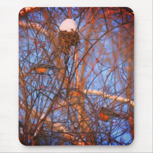 Mousepad Natureza da vida selvagem dos Robins de inverno