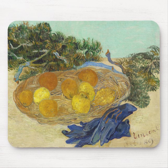 Mousepad Natureza Morta de Laranjas Limões Luvas Azuis de V (Frente)