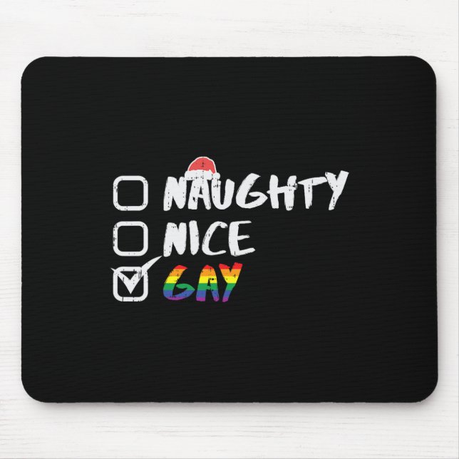 Mousepad Naught Nice Gay Rainbow Funny Orgulho gay Lgbt Chr (Frente)