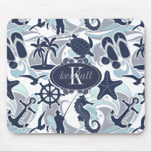 Mousepad Nautical Beach Pattern Navy ID839