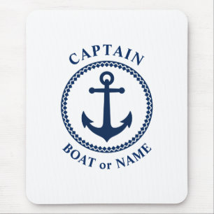 Mousepad Nautical Sea Anchor Captain Boat or Name Navy Blue
