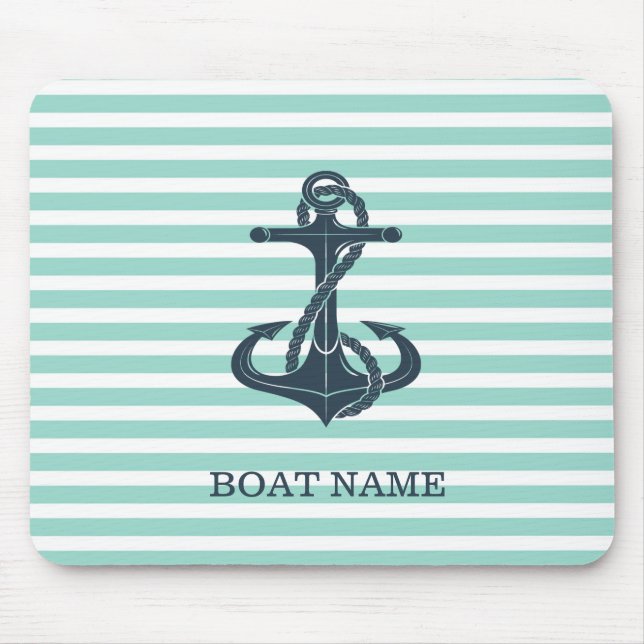 Mousepad Náutico, Âncora, Listras Verde Menta (Frente)