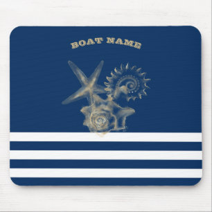 Mousepad Náutico, Conchas de Ouro Listras Azul-Marinho