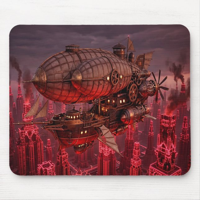 Mousepad Nave a Vapor Steampunk Voando Acima da Cidade (Frente)