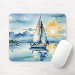 Mousepad Nave-vela com aquarela em lago ao sol