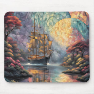 Mousepad Navio à Vela Poligonal e Lua Cheia
