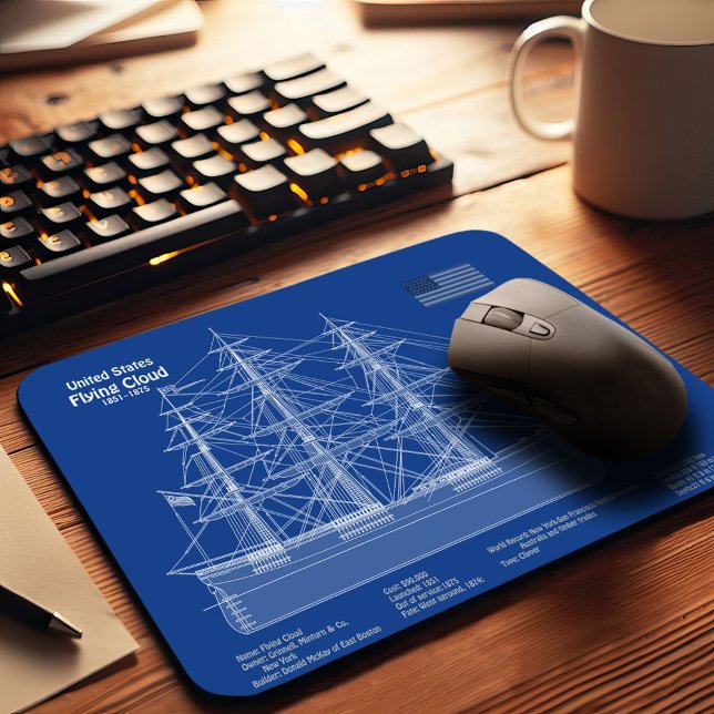 Mousepad Navio Clipper Flying Cloud - Planta ABD (Clipper Ship Flying Cloud - Blueprint ABD. Mouse Pad)