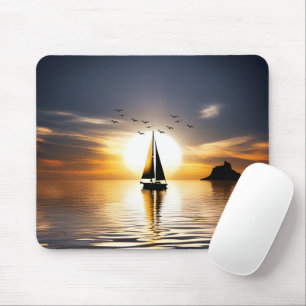 Mousepad Navio de vela e gaivotas ao sol