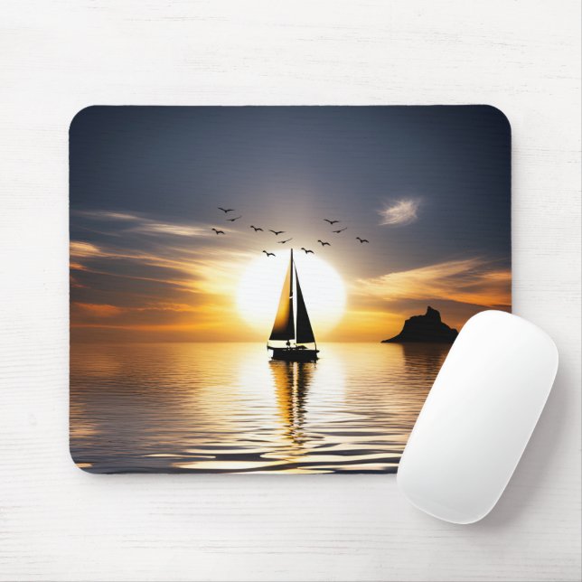 Mousepad Navio de vela e gaivotas ao sol (Com mouse)