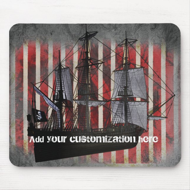 Mousepad Navio Pirata Piratas Grunge Rato Cool Almofada Mou (Frente)