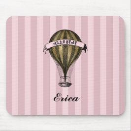 Mousepad Navio Steampunk em Monograma de Stripes Rosa Vinta