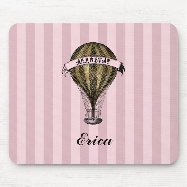 Mousepad Navio Steampunk em Monograma de Stripes Rosa Vinta (Frente)