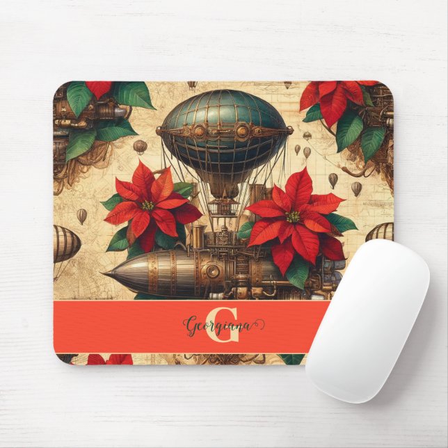 Mousepad Navio Steampunk Personalizado com Poinsettia (Com mouse)