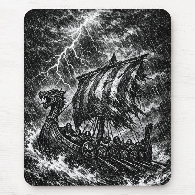 Mousepad Navio Viking no Temporal — Ink Saga Art (Frente)