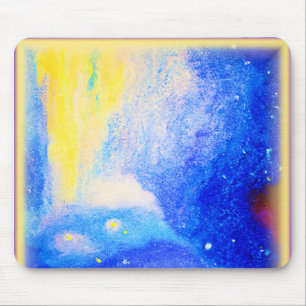 Mousepad Nebula é azul, amarelo e branco leitoso. Comprar A