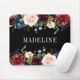 Mousepad Negra Floral Moda Floral Elegante Moderna