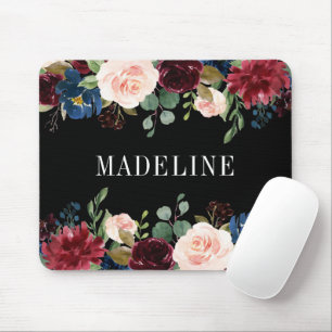 Mousepad Negra Floral Moda Floral Elegante Moderna