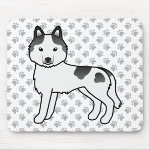 Mousepad Negra Piebald Siberian Husky Cute Cartoon