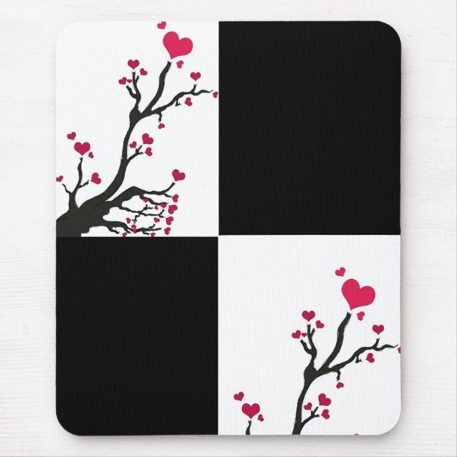 Mousepad negro da árvore cardíaca (Frente)