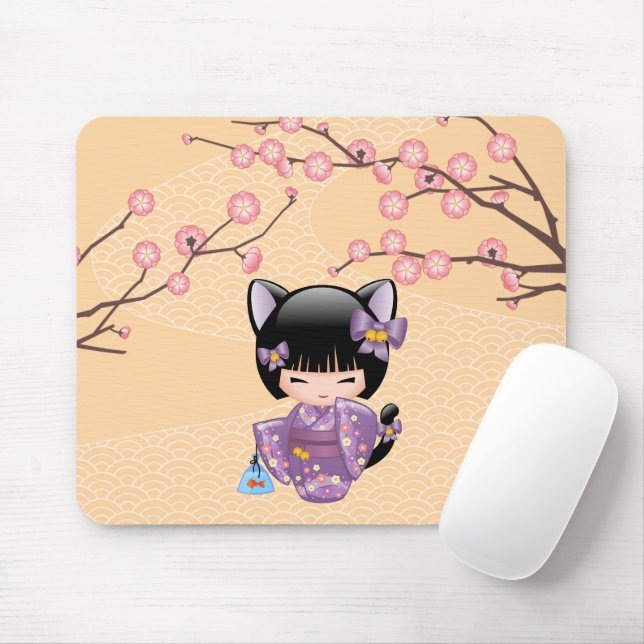 Mousepad Neko Kokeshi Doll - Cat Ears Geisha Girl (Com mouse)