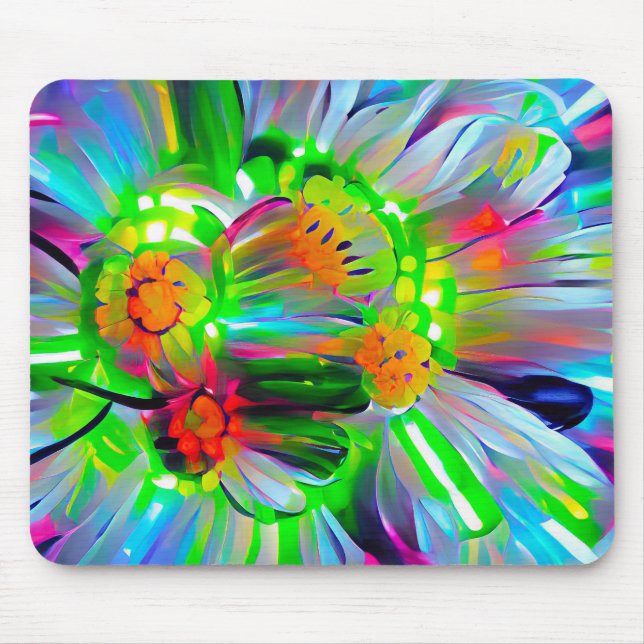 Mousepad Neon Abstrato Daisies com cores vívidas (Frente)