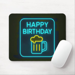 Mousepad Neon Birthday Beer Mug Em Preto
